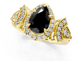 Yellow gold Fancy Black Pear Cut Halo Diamond Split Shank Engagement Ring with Four-Prong Setting_1