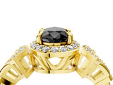 Yellow gold Fancy Black Pear Cut Halo Diamond Split Shank Engagement Ring with Four-Prong Setting_4