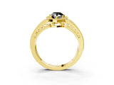 Yellow gold Fancy Black Pear Cut Halo Diamond Split Shank Ring with Prong Setting_3