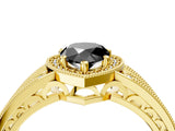 Yellow gold Fancy Black Pear Cut Halo Diamond Split Shank Ring with Prong Setting_4