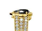 Yellow gold Fancy Black Pear Cut Halo Diamond Split Shank Ring with Prong Setting_5