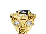 Yellow gold Fancy Black Pear Cut Halo Milgrain Diamond Engagement Ring with Leaf Band and Four-Prong Setting_5