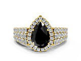 Yellow gold Fancy Black Pear Cut Halo Pavé Diamond Engagement Ring with Split Shank and Four-Prong Setting_3