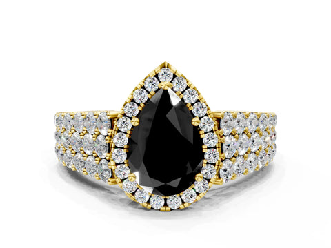 Yellow gold Fancy Black Pear Cut Halo Pavé Diamond Engagement Ring with Split Shank and Four-Prong Setting_3