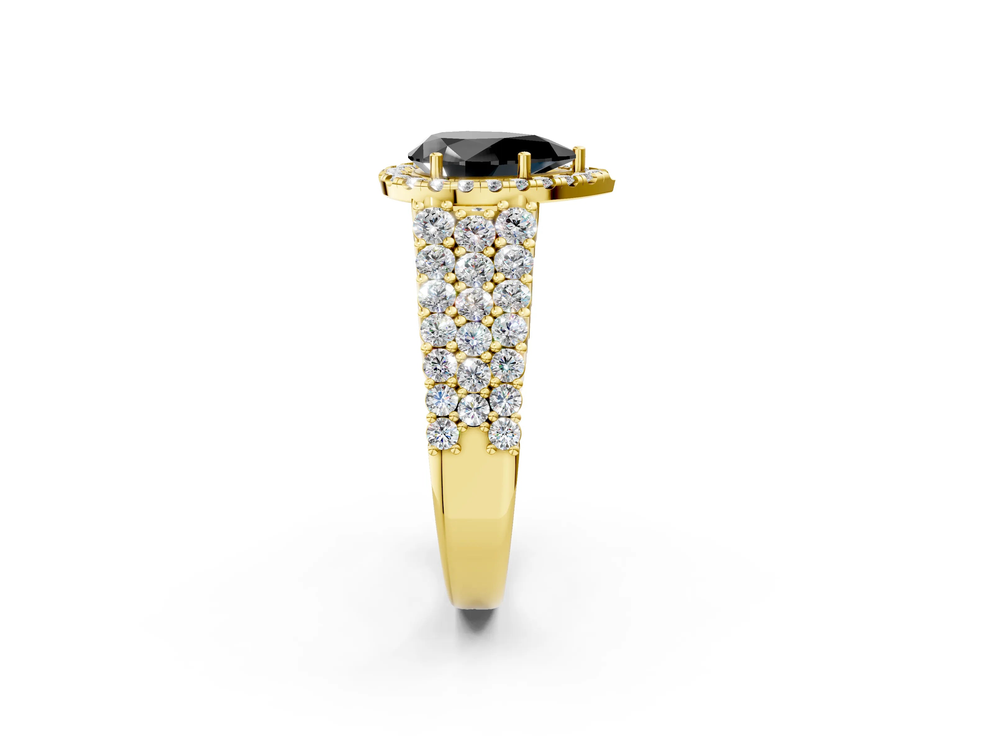 Yellow gold Fancy Black Pear Cut Halo Pavé Diamond Engagement Ring with Split Shank and Four-Prong Setting_5
