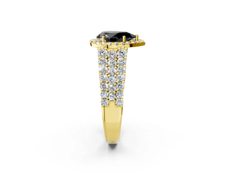 Yellow gold Fancy Black Pear Cut Halo Pavé Diamond Engagement Ring with Split Shank and Four-Prong Setting_5