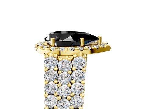 Yellow gold Fancy Black Pear Cut Halo Pavé Diamond Engagement Ring with Split Shank and Four-Prong Setting_8