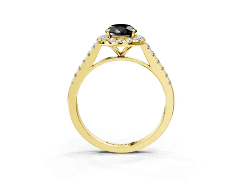 Yellow gold Fancy Black Pear Cut Halo Pave Diamond Engagement Ring with Four-Prong Setting_3