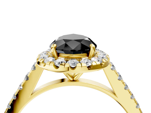Yellow gold Fancy Black Pear Cut Halo Pave Diamond Engagement Ring with Four-Prong Setting_4