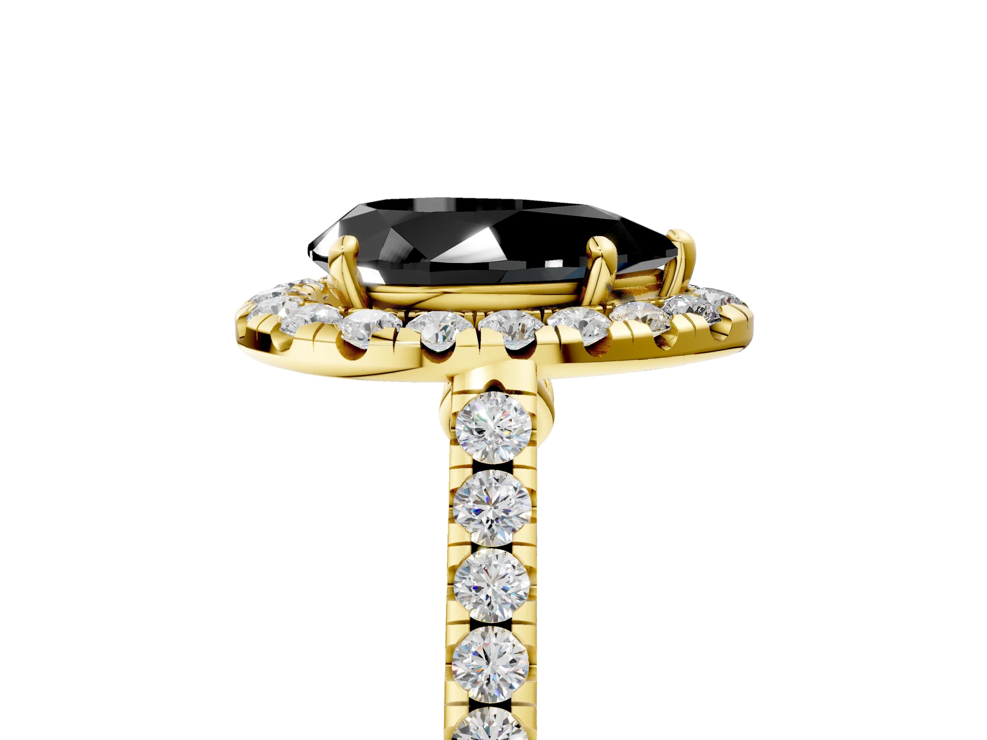 Yellow gold Fancy Black Pear Cut Halo Pave Diamond Engagement Ring with Four-Prong Setting_5
