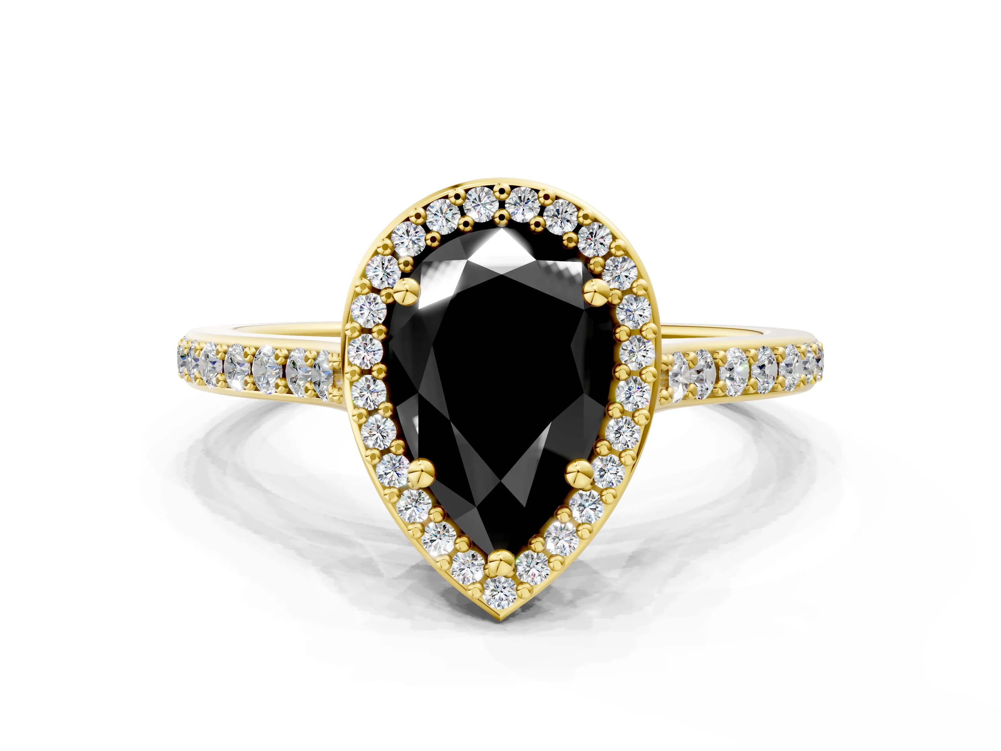 Yellow gold Fancy Black Pear Cut Halo Round Diamond Pavé Band with Four-Prong Setting_3