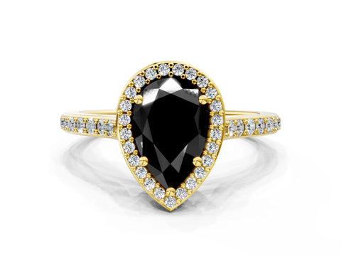 Yellow gold Fancy Black Pear Cut Halo Round Diamond Pavé Band with Four-Prong Setting_3