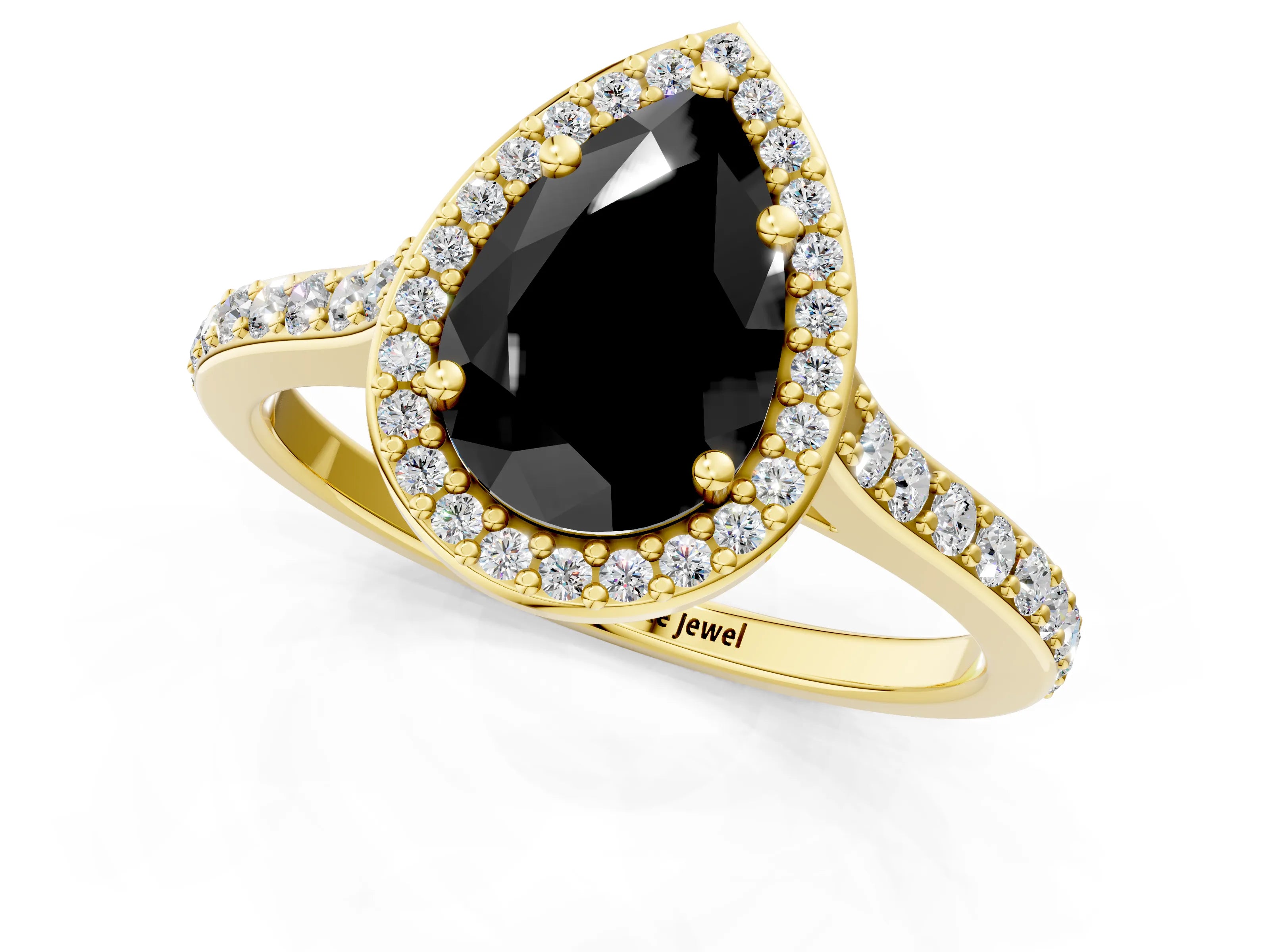 Yellow gold Fancy Black Pear Cut Halo Round Diamond Pavé Band with Four-Prong Setting_4