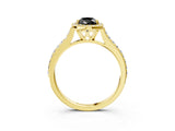 Yellow gold Fancy Black Pear Cut Halo Round Diamond Pavé Band with Four-Prong Setting_6