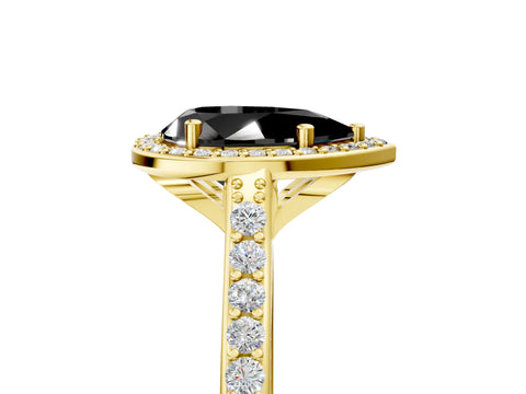 Yellow gold Fancy Black Pear Cut Halo Round Diamond Pavé Band with Four-Prong Setting_8