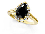 Yellow gold Fancy Black Pear Cut Halo Round Diamond Solitaire Engagement Ring with Pave Band and Four-Prong Setting_13