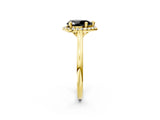 Yellow gold Fancy Black Pear Cut Halo Round Diamond Solitaire Engagement Ring with Pave Band and Four-Prong Setting_14