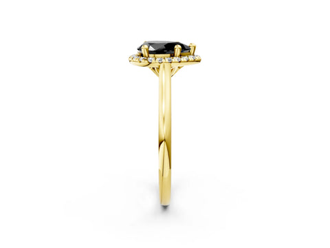 Yellow gold Fancy Black Pear Cut Halo Round Diamond Solitaire Engagement Ring with Pave Band and Four-Prong Setting_14