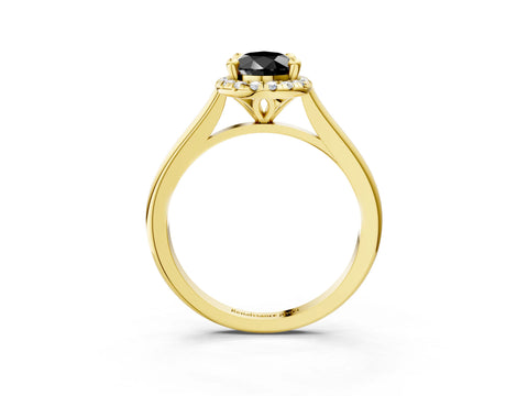 Yellow gold Fancy Black Pear Cut Halo Round Diamond Solitaire Engagement Ring with Pave Band and Four-Prong Setting_15