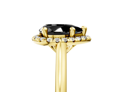 Yellow gold Fancy Black Pear Cut Halo Round Diamond Solitaire Engagement Ring with Pave Band and Four-Prong Setting_17