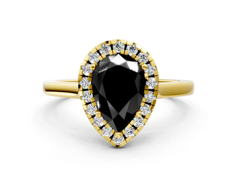 Yellow gold Fancy Black Pear Cut Halo Round Diamond Solitaire Ring with Pavé Band and Four-Prong Setting_12