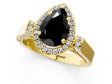 Yellow gold Fancy Black Pear Cut Halo Round Diamond Twist Band with Four-Prong Setting_1