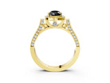 Yellow gold Fancy Black Pear Cut Halo Round Diamond Twist Band with Four-Prong Setting_3