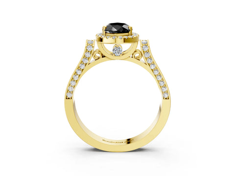 Yellow gold Fancy Black Pear Cut Halo Round Diamond Twist Band with Four-Prong Setting_3