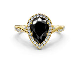 Yellow gold Fancy Black Pear Cut Halo Twist Band with Four-Prong Setting_12