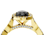 Yellow gold Fancy Black Pear Cut Halo Twist Band with Four-Prong Setting_16