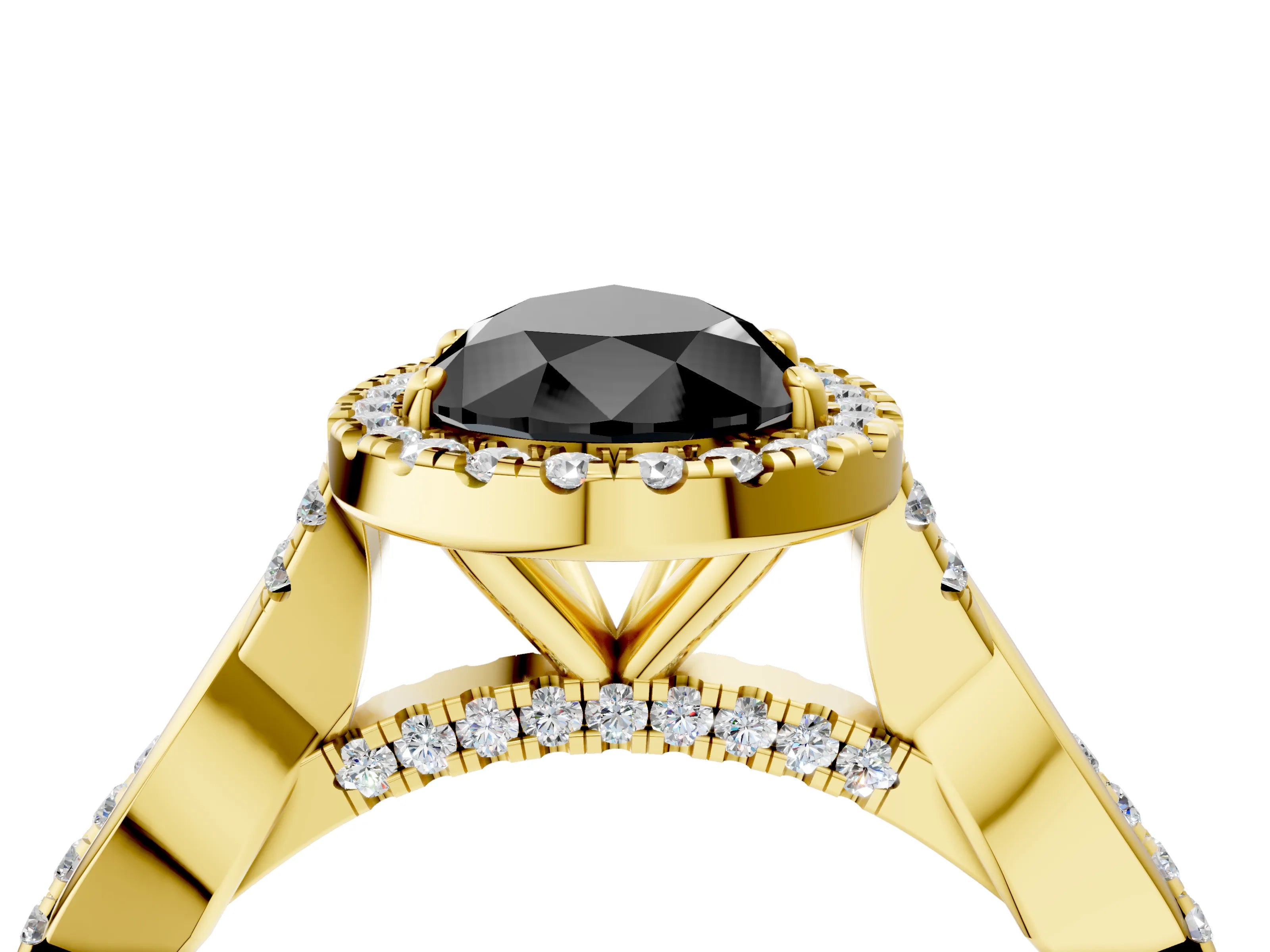 Yellow gold Fancy Black Pear Cut Halo Twist Band with Four-Prong Setting_4
