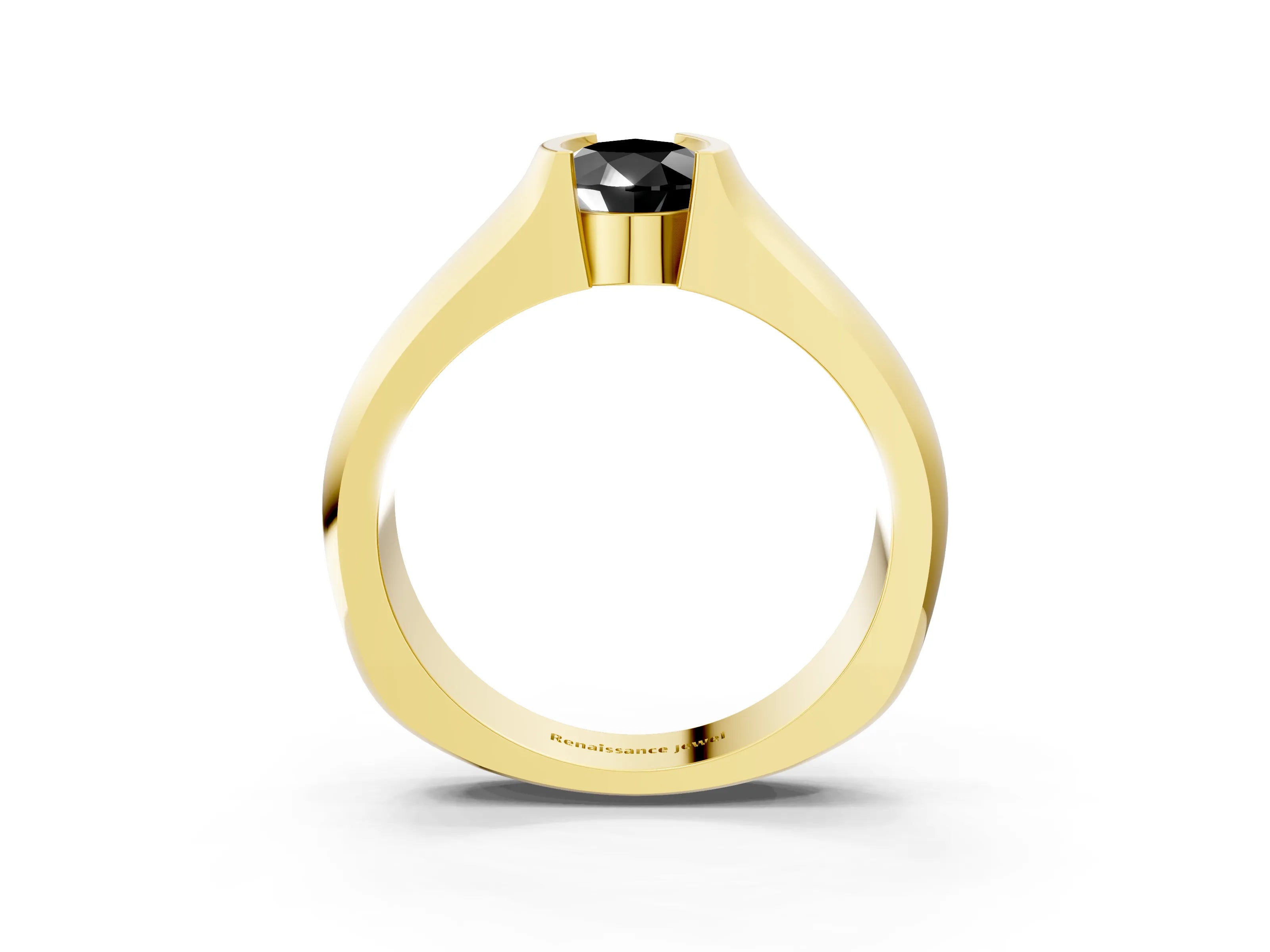 Yellow gold Fancy Black Pear Cut Solitaire Bezel Set Diamond Ring with Wide Band_3
