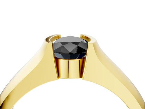 Yellow gold Fancy Black Pear Cut Solitaire Bezel Set Diamond Ring with Wide Band_4