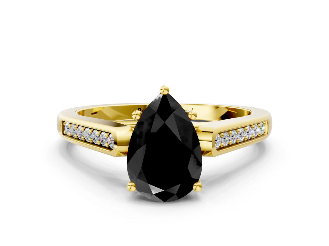 Yellow gold Fancy Black Pear Cut Solitaire Cathedral Diamond Engagement Ring with Channel-Set Band and Four-Prong Setting_3
