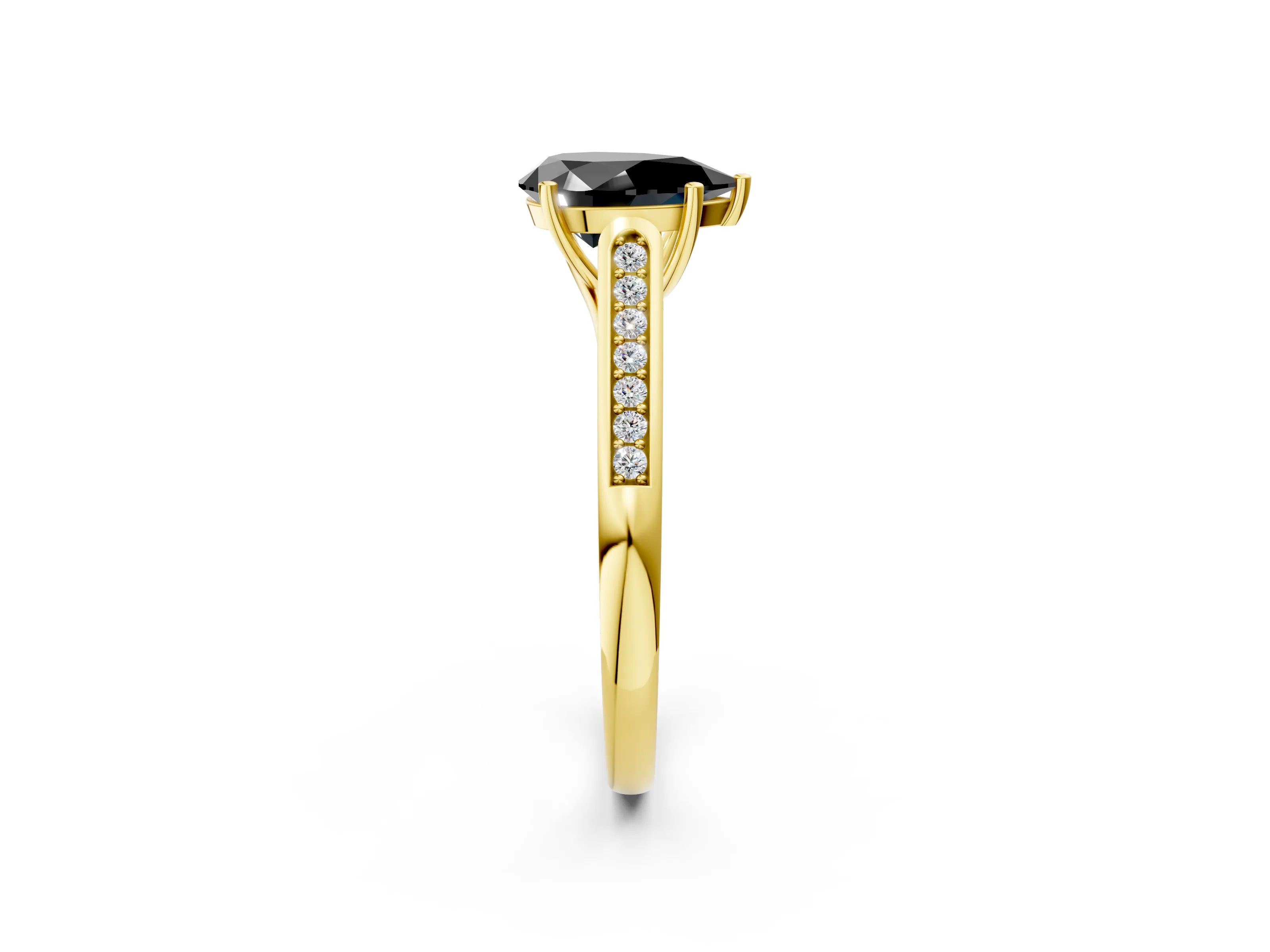 Yellow gold Fancy Black Pear Cut Solitaire Cathedral Diamond Engagement Ring with Channel-Set Band and Four-Prong Setting_5