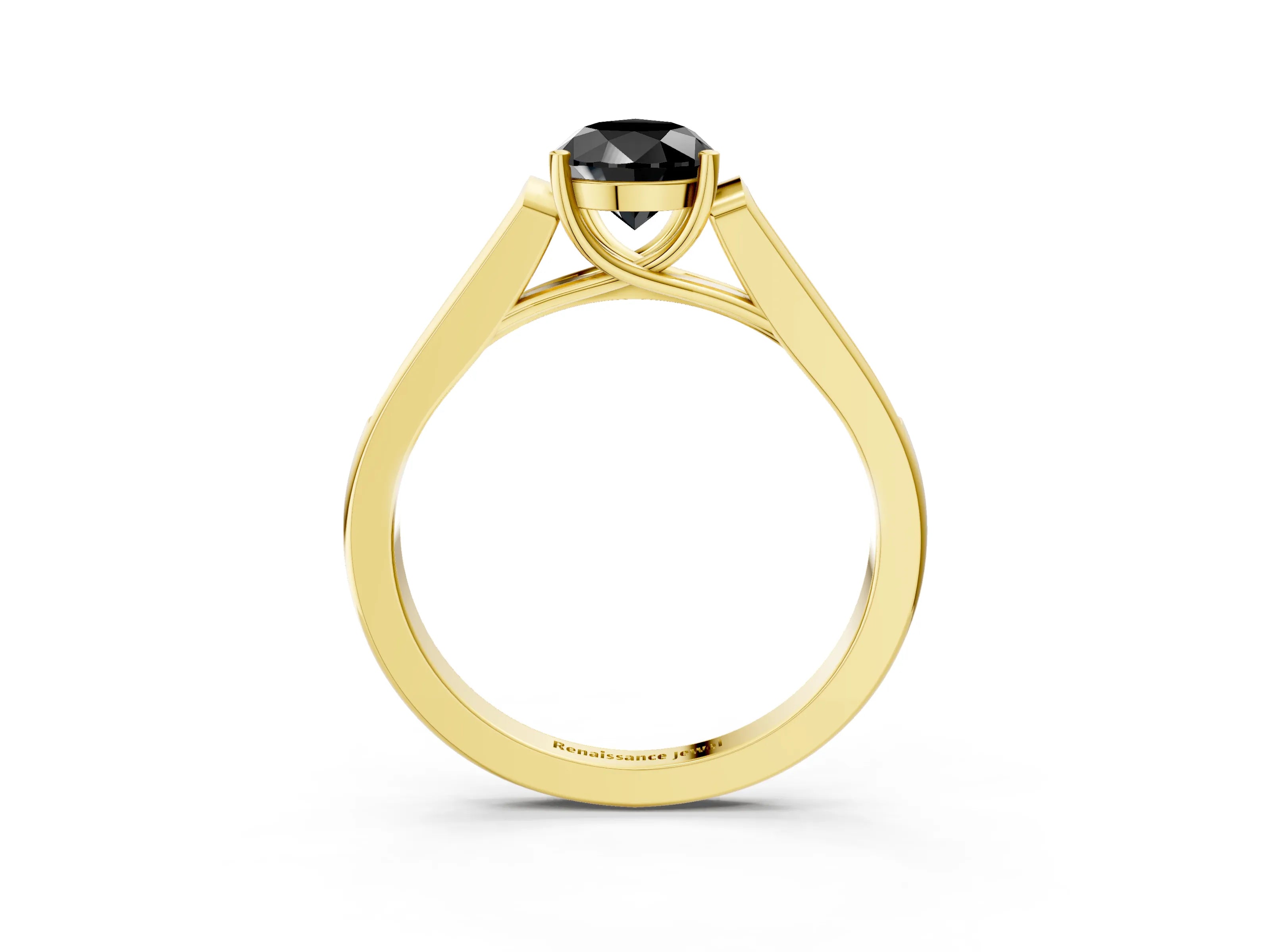 Yellow gold Fancy Black Pear Cut Solitaire Cathedral Diamond Engagement Ring with Channel-Set Band and Four-Prong Setting_6