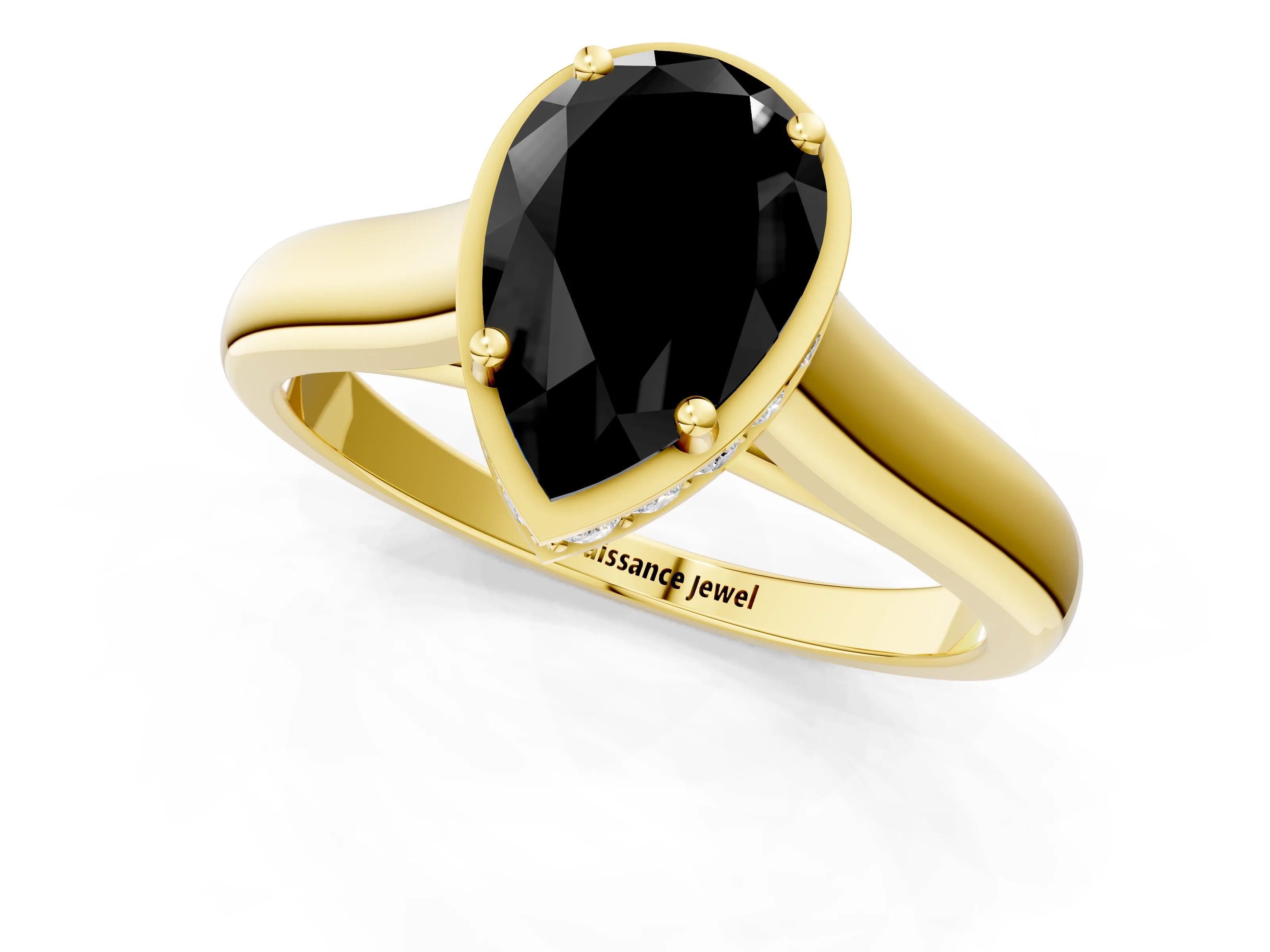 Yellow gold Fancy Black Pear Cut Solitaire Diamond Engagement Ring with Four-Prong Setting and Tapered Band_1