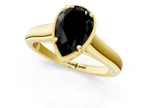 Yellow gold Fancy Black Pear Cut Solitaire Diamond Engagement Ring with Four-Prong Setting and Tapered Band_1