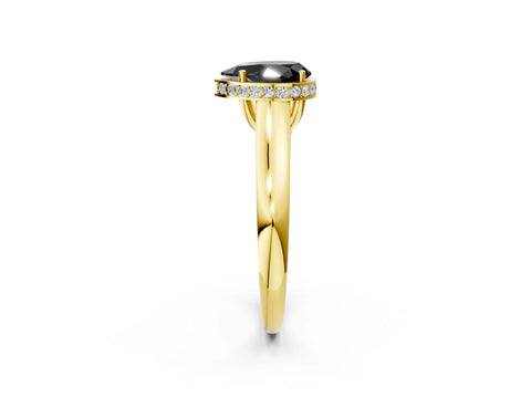 Yellow gold Fancy Black Pear Cut Solitaire Diamond Engagement Ring with Four-Prong Setting and Tapered Band_2