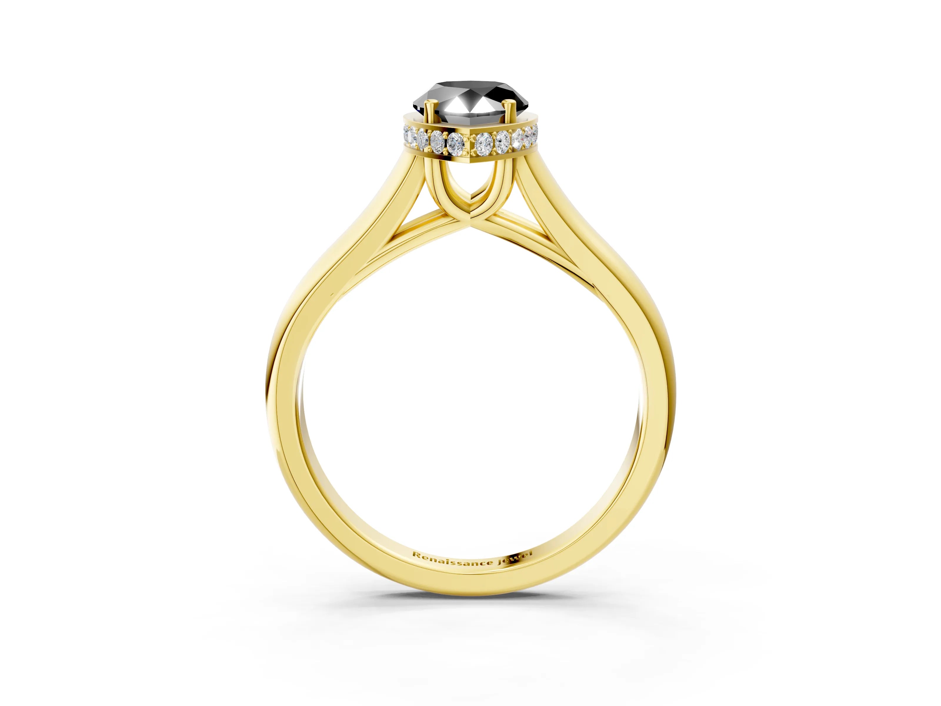 Yellow gold Fancy Black Pear Cut Solitaire Diamond Engagement Ring with Four-Prong Setting and Tapered Band_3