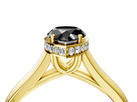Yellow gold Fancy Black Pear Cut Solitaire Diamond Engagement Ring with Four-Prong Setting and Tapered Band_4