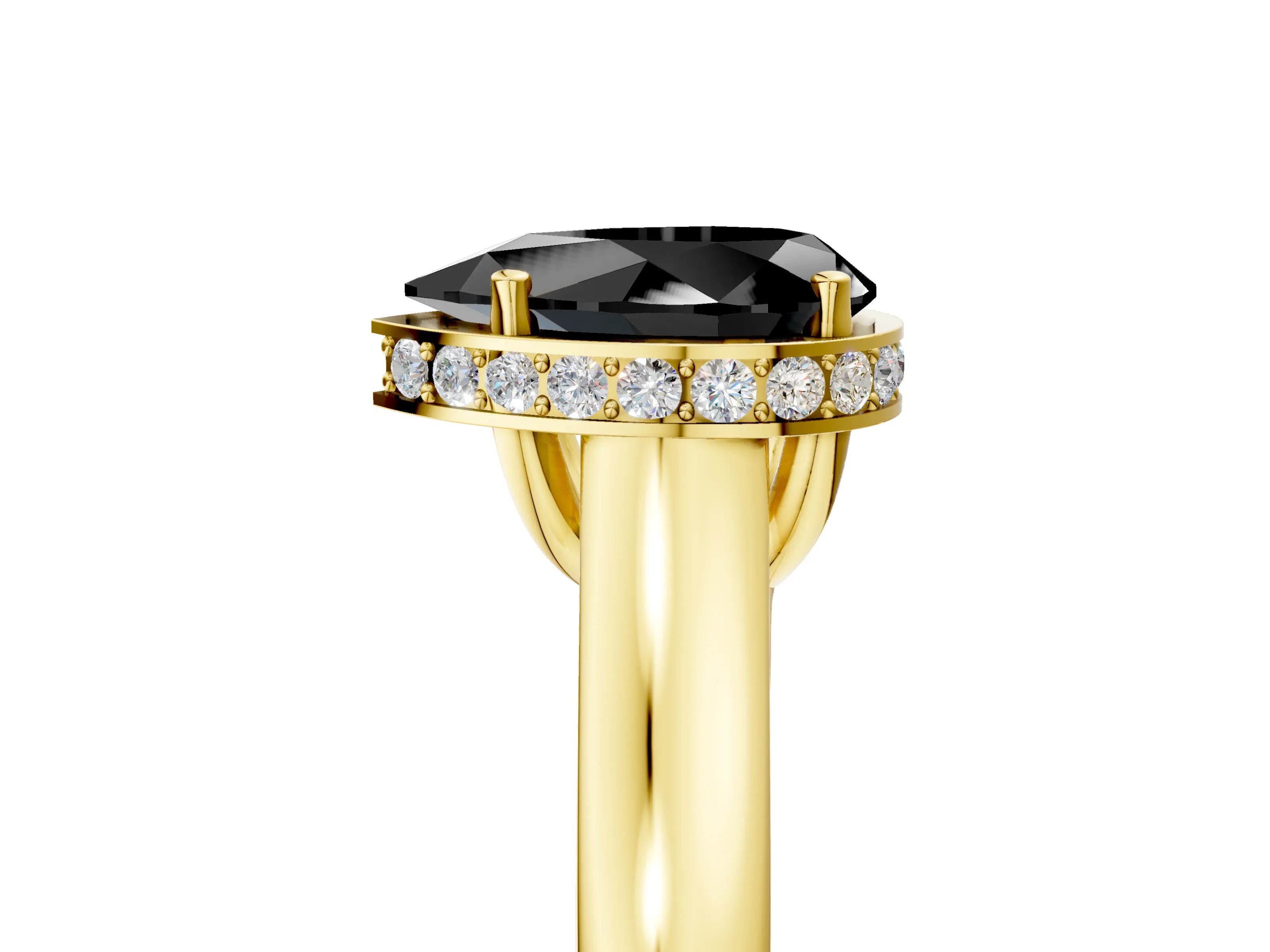 Yellow gold Fancy Black Pear Cut Solitaire Diamond Engagement Ring with Four-Prong Setting and Tapered Band_5