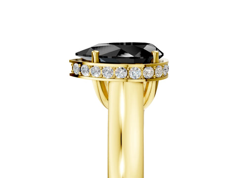 Yellow gold Fancy Black Pear Cut Solitaire Diamond Engagement Ring with Four-Prong Setting and Tapered Band_5