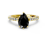 Yellow gold Fancy Black Pear Cut Solitaire Diamond Engagement Ring with Pavé Band and Six-Prong Setting_12