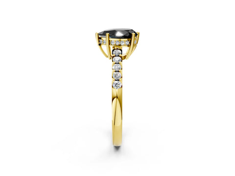 Yellow gold Fancy Black Pear Cut Solitaire Diamond Engagement Ring with Pavé Band and Six-Prong Setting_14