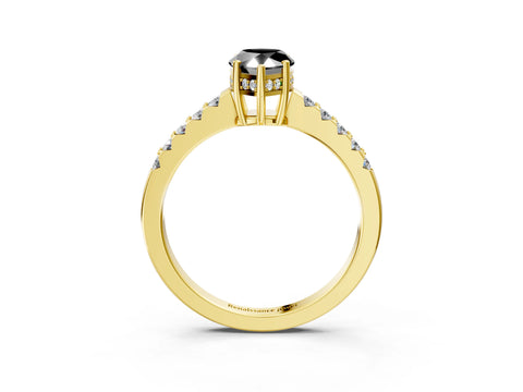 Yellow gold Fancy Black Pear Cut Solitaire Diamond Engagement Ring with Pavé Band and Six-Prong Setting_15