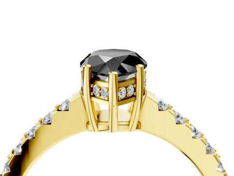 Yellow gold Fancy Black Pear Cut Solitaire Diamond Engagement Ring with Pavé Band and Six-Prong Setting_16