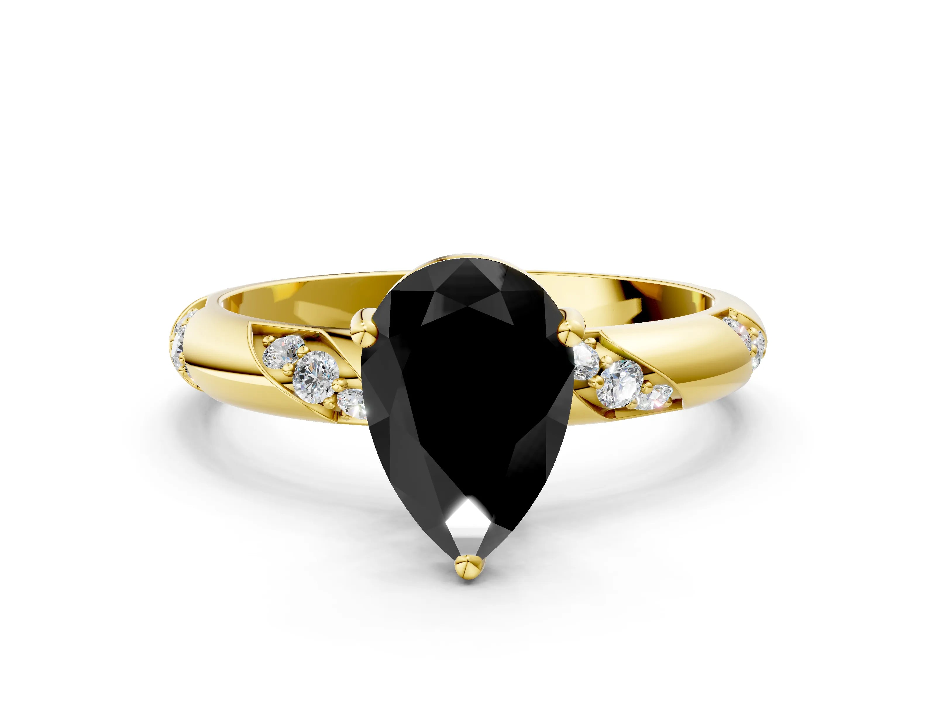 Yellow gold Fancy Black Pear Cut Solitaire Diamond Engagement Ring with Twisted Pave Band and Four-Prong Setting_3