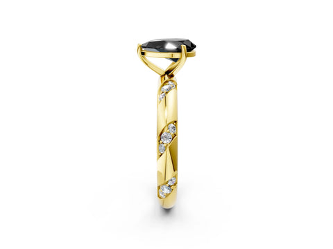 Yellow gold Fancy Black Pear Cut Solitaire Diamond Engagement Ring with Twisted Pave Band and Four-Prong Setting_5
