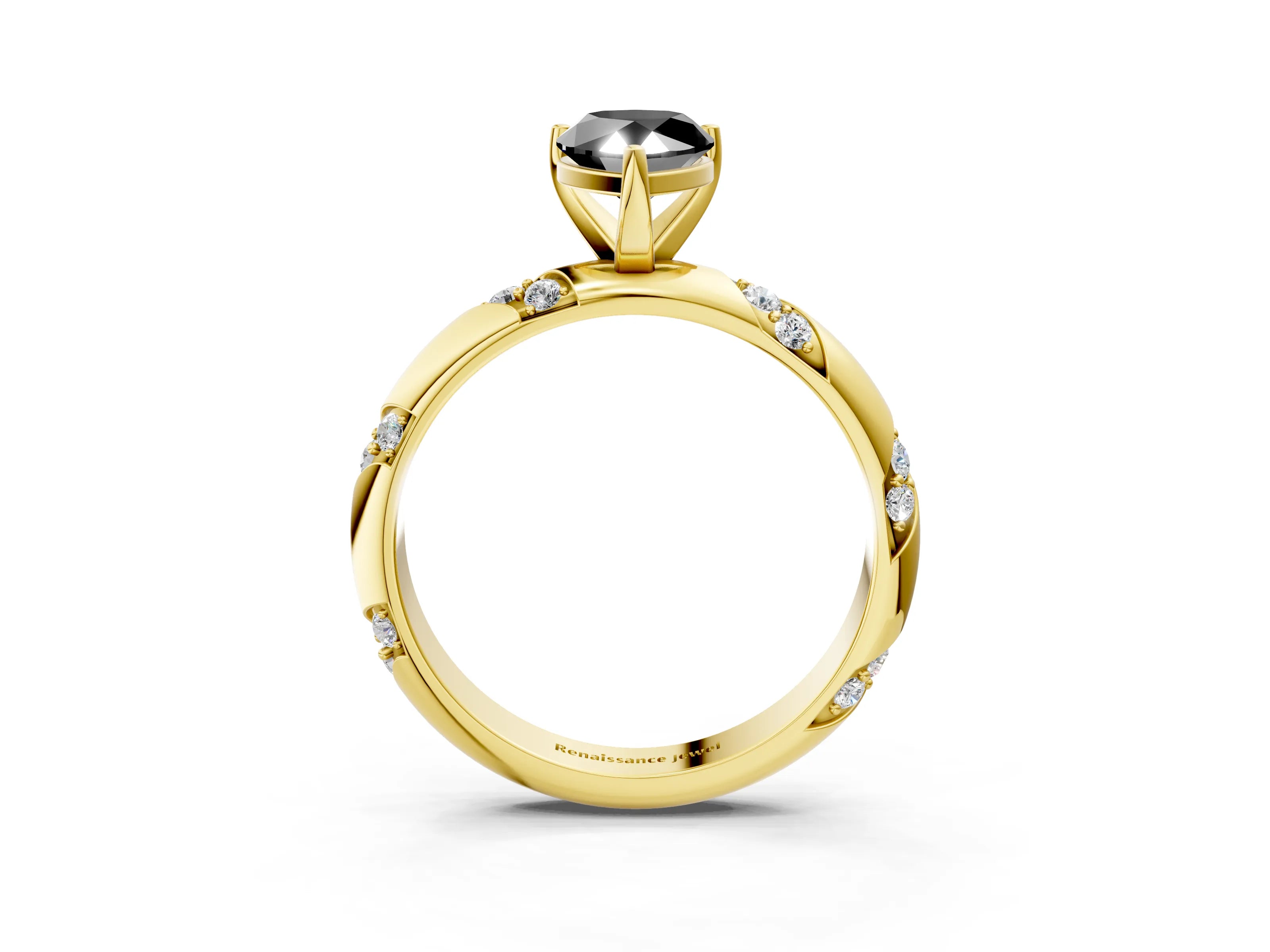 Yellow gold Fancy Black Pear Cut Solitaire Diamond Engagement Ring with Twisted Pave Band and Four-Prong Setting_6